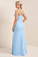 Load image into Gallery viewer, Simple Sky Blue Sheath Spaghetti Straps Maxi Bridesmaid Dress