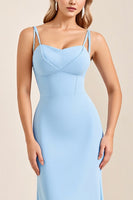 Load image into Gallery viewer, Simple Sky Blue Sheath Spaghetti Straps Maxi Bridesmaid Dress