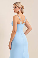 Load image into Gallery viewer, Simple Sky Blue Sheath Spaghetti Straps Maxi Bridesmaid Dress