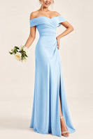 Load image into Gallery viewer, Blush Pink Sheath Off the Shoulder Maxi Bridesmaid Dress with Slit