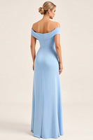 Load image into Gallery viewer, Blush Pink Sheath Off the Shoulder Maxi Bridesmaid Dress with Slit