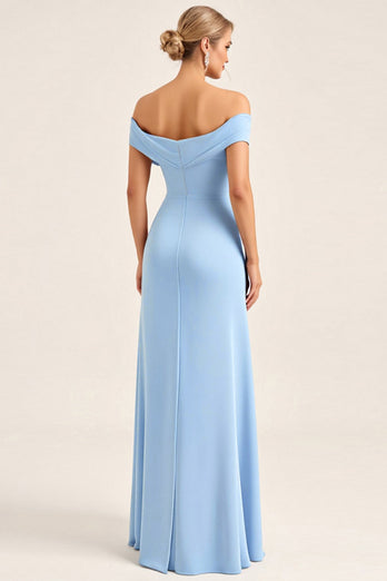 Blush Pink Sheath Off the Shoulder Maxi Bridesmaid Dress with Slit