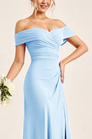 Load image into Gallery viewer, Blush Pink Sheath Off the Shoulder Maxi Bridesmaid Dress with Slit
