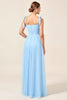 Load image into Gallery viewer, Sky Blue A Line Maxi Spaghetti Straps Bridesmaid Dress with Slit