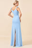 Load image into Gallery viewer, Sky Blue Mermaid Spaghetti Straps Maxi Bridesmaid Dress with Slit