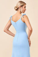 Load image into Gallery viewer, Sky Blue Mermaid Spaghetti Straps Maxi Bridesmaid Dress with Slit