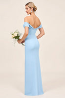 Load image into Gallery viewer, Blush Pink Off the Shoulder Ruched Maxi Sheath Bridesmaid Dress with Slit
