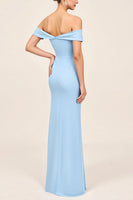 Load image into Gallery viewer, Blush Pink Off the Shoulder Ruched Maxi Sheath Bridesmaid Dress with Slit
