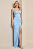 Load image into Gallery viewer, Sky Blue Ruched Maxi Mermaid Bridesmaid Dress with Slit