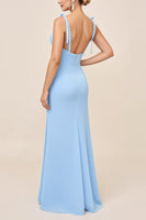 Load image into Gallery viewer, Sky Blue Spaghetti Straps Maxi Mermaid Bridesmaid Dress with Slit