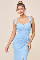 Load image into Gallery viewer, Sky Blue Spaghetti Straps Maxi Mermaid Bridesmaid Dress with Slit
