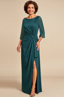 Load image into Gallery viewer, Peacock Boat Neck Sheath Chiffon Long Mother of the Bride Dress