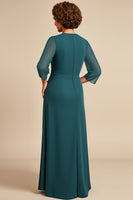 Load image into Gallery viewer, Peacock Boat Neck Sheath Chiffon Long Mother of the Bride Dress