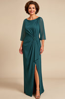 Load image into Gallery viewer, Peacock Boat Neck Sheath Chiffon Long Mother of the Bride Dress