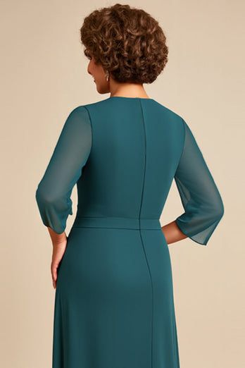 Peacock Boat Neck Sheath Chiffon Long Mother of the Bride Dress