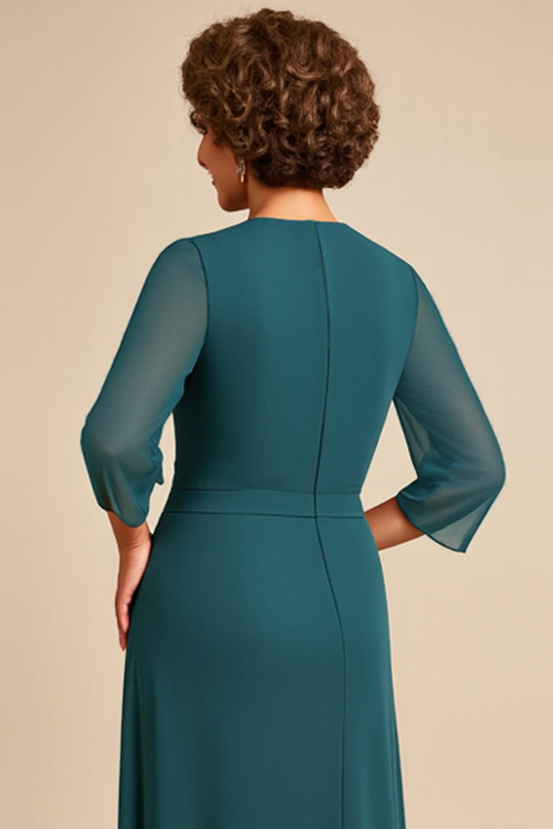 Load image into Gallery viewer, Peacock Boat Neck Sheath Chiffon Long Mother of the Bride Dress