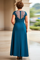 Load image into Gallery viewer, Ink Blue Sheath Chiffon Long Mother of the Bride Dress with Cap Sleeves