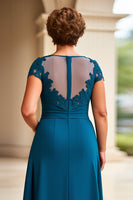 Load image into Gallery viewer, Ink Blue Sheath Chiffon Long Mother of the Bride Dress with Cap Sleeves