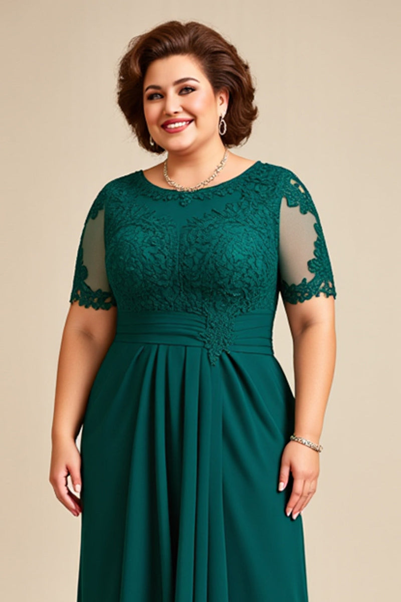 Load image into Gallery viewer, Pine Asymmetrical Appliqued Chiffon Long Mother of the Bride Dress