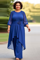 Load image into Gallery viewer, Royal Blue Appliqued Scoop Jumpsuit with 3/4 Sleeves