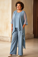 Load image into Gallery viewer, Dusty Blue Chiffon 3/4 Sleeves Jumpsuit Mother of the Bride Dress