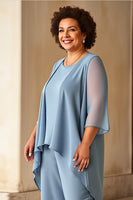 Load image into Gallery viewer, Dusty Blue Chiffon 3/4 Sleeves Jumpsuit Mother of the Bride Dress