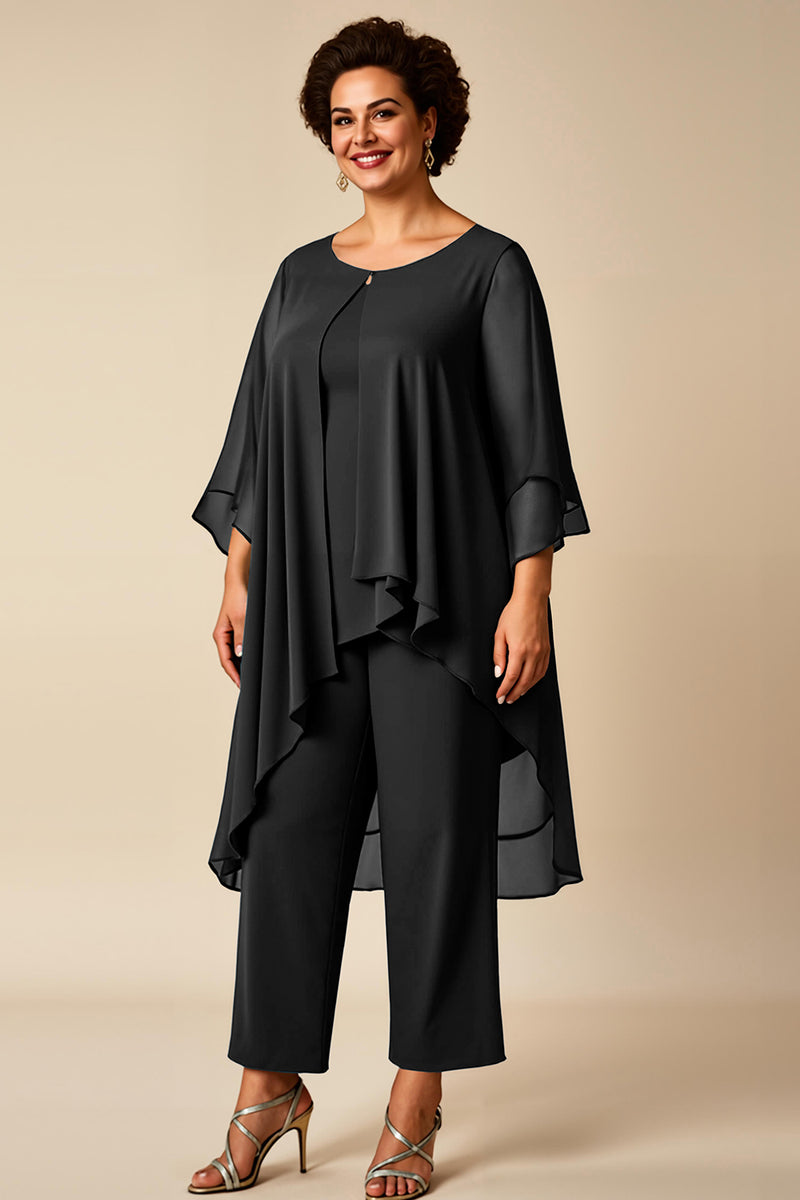 Load image into Gallery viewer, Peacock Chiffon Asymmetrical Jumpsuit Mother of the Bride Dress