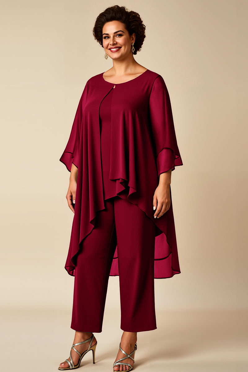 Load image into Gallery viewer, Peacock Chiffon Asymmetrical Jumpsuit Mother of the Bride Dress