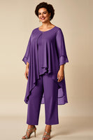 Load image into Gallery viewer, Peacock Chiffon Asymmetrical Jumpsuit Mother of the Bride Dress