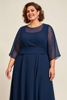 Load image into Gallery viewer, Navy A Line Chiffon Plus Size Mother of the Bride Dress