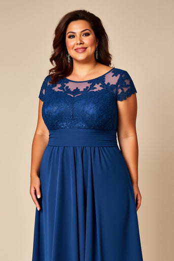 Blue A Line Appliqued Chiffon Mother of the Bride Dress