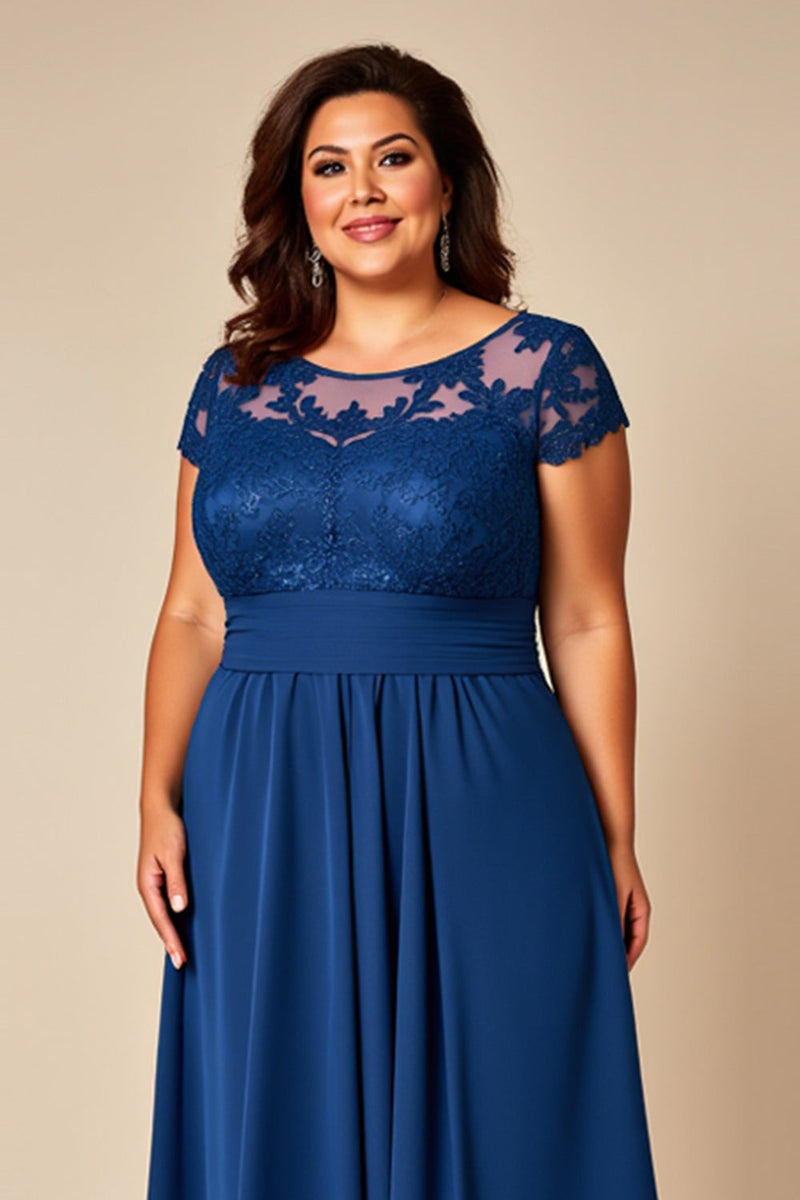 Load image into Gallery viewer, Blue A Line Appliqued Chiffon Mother of the Bride Dress