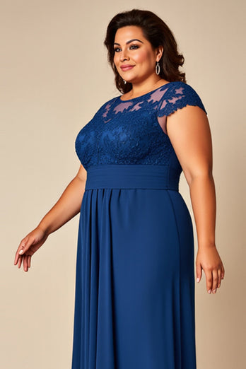 Blue A Line Appliqued Chiffon Mother of the Bride Dress