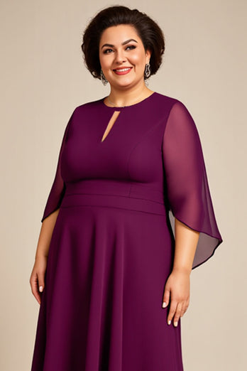 Purple A Line Keyhole Chiffon Mother of the Bride Dress