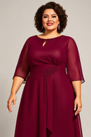 Load image into Gallery viewer, Plus Size Burgundy A Line Keyhole Chiffon Mother of the Bride Dress
