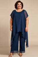 Load image into Gallery viewer, Navy Chiffon Asymmetrical 2 Piece Jumpsuit with Short Sleeves