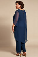 Load image into Gallery viewer, Navy Chiffon Asymmetrical 2 Piece Jumpsuit with Short Sleeves