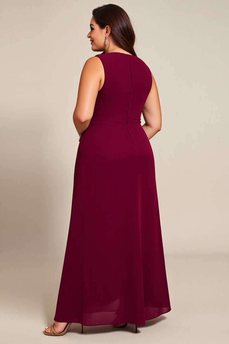 Load image into Gallery viewer, Plus Size Burgundy A Line One Shoulder Mother of the Bride Dress
