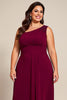 Load image into Gallery viewer, Plus Size Burgundy A Line One Shoulder Mother of the Bride Dress