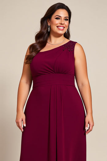 Plus Size Burgundy A Line One Shoulder Mother of the Bride Dress