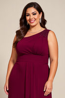 Load image into Gallery viewer, Plus Size Burgundy A Line One Shoulder Mother of the Bride Dress