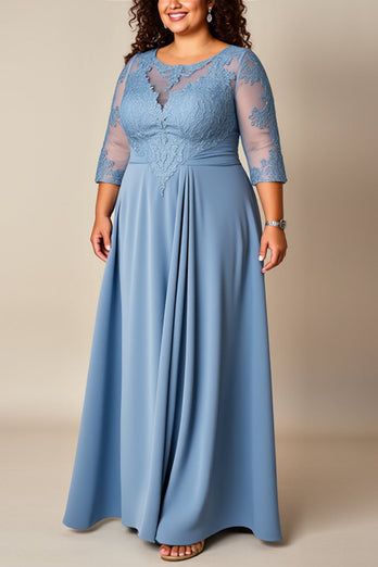 Dusty Blue Appliqued Pleated A Line Mother of the Bride Dress
