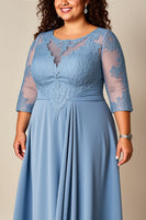 Load image into Gallery viewer, Dusty Blue Appliqued Pleated A Line Mother of the Bride Dress