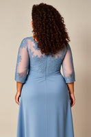 Load image into Gallery viewer, Dusty Blue Appliqued Pleated A Line Mother of the Bride Dress
