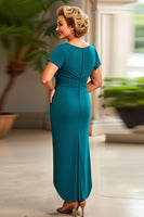 Load image into Gallery viewer, Peacock V Neck Ruched Maxi Sheath Mother of the Bride Dress with Ruffles