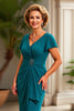 Load image into Gallery viewer, Peacock V Neck Ruched Maxi Sheath Mother of the Bride Dress with Ruffles