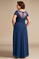 Load image into Gallery viewer, Navy Illusion Boat Neck Plus Size A Line Mother of the Bride Dress with Lace