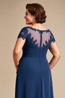 Load image into Gallery viewer, Navy Illusion Boat Neck Plus Size A Line Mother of the Bride Dress with Lace