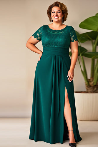 Pine Scoop Neck Appliques Plus Size Mother of the Bride Dress with Slit