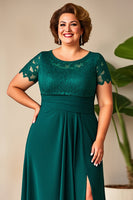 Load image into Gallery viewer, Pine Scoop Neck Appliques Plus Size Mother of the Bride Dress with Slit